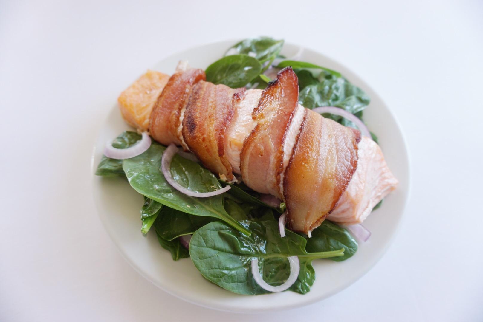 Broiled Bacon Wrapped Salmon