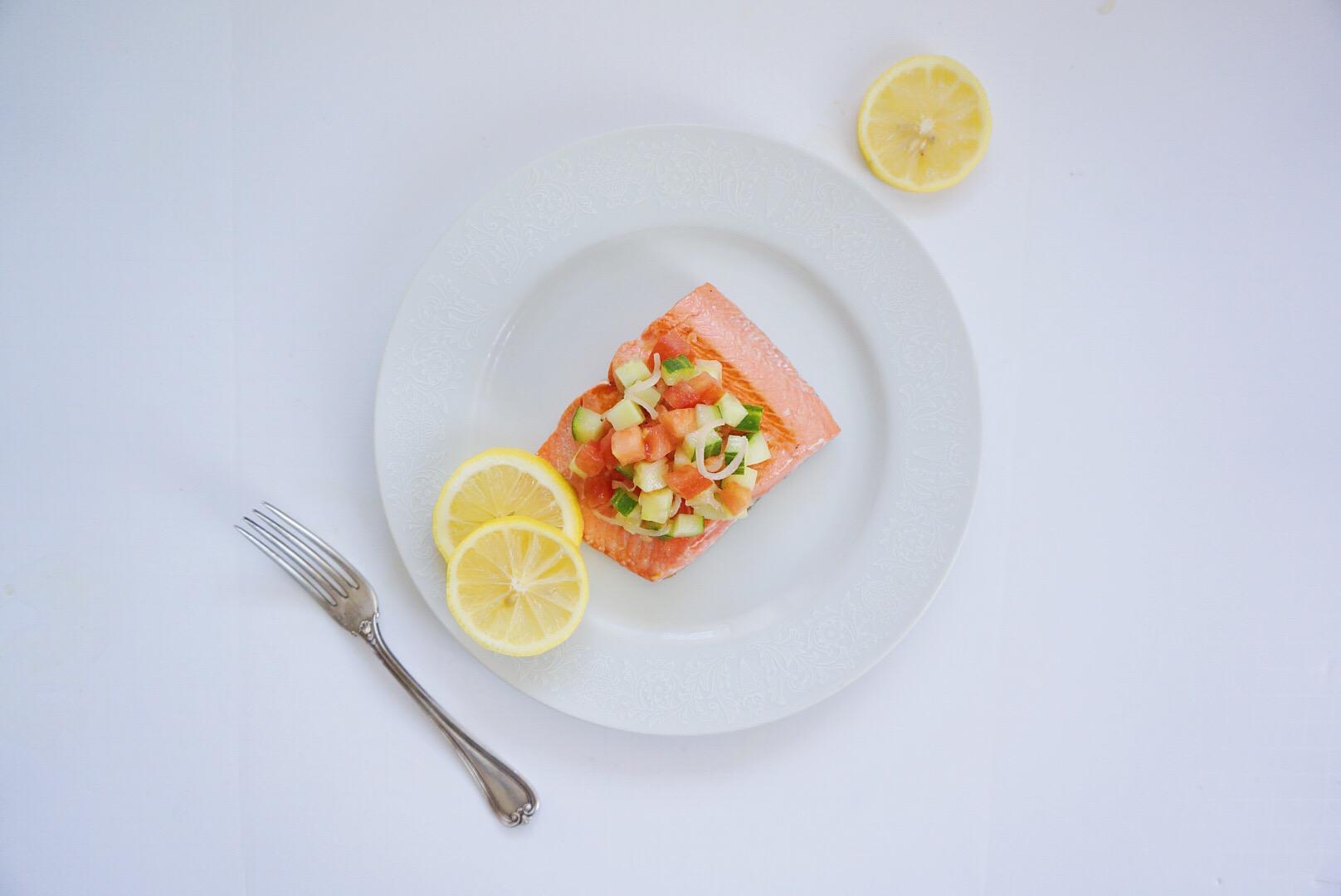 Salmon Topped with Veggies
