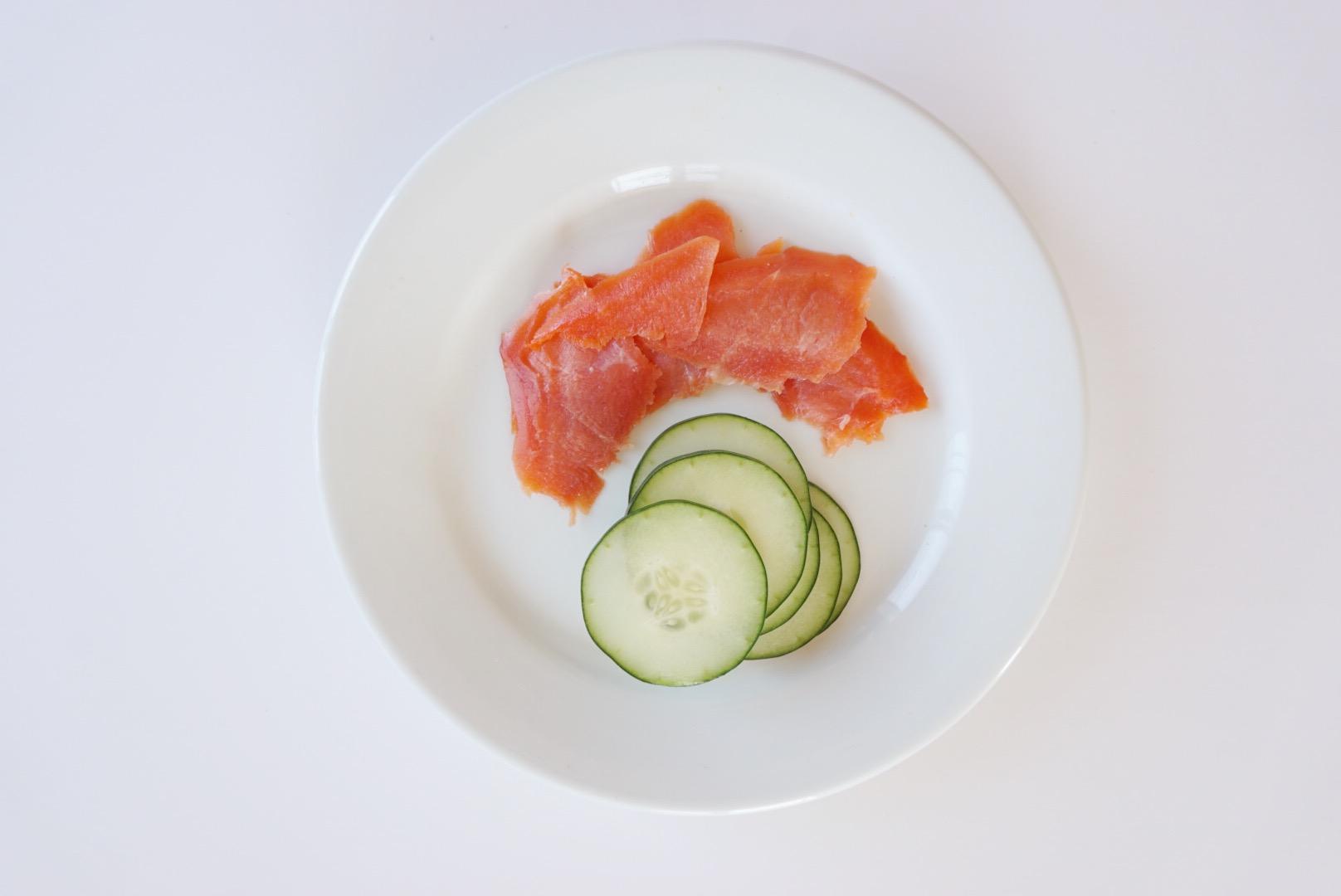 Sliced Cucumbers + Smoked Salmon